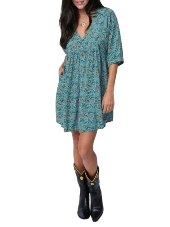 NATURAL LIFE Dresses & Skirts - Natural Life Stella V Neck Dress Blue Floral Peasant Prairie Boho XL